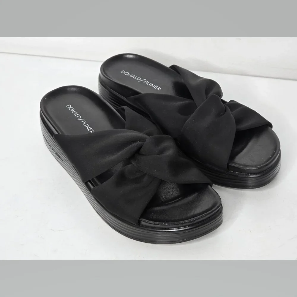 Donald Pliner Women Sandals 7.5‎ Folley Black Platform Wedge Criss Cross Slip On